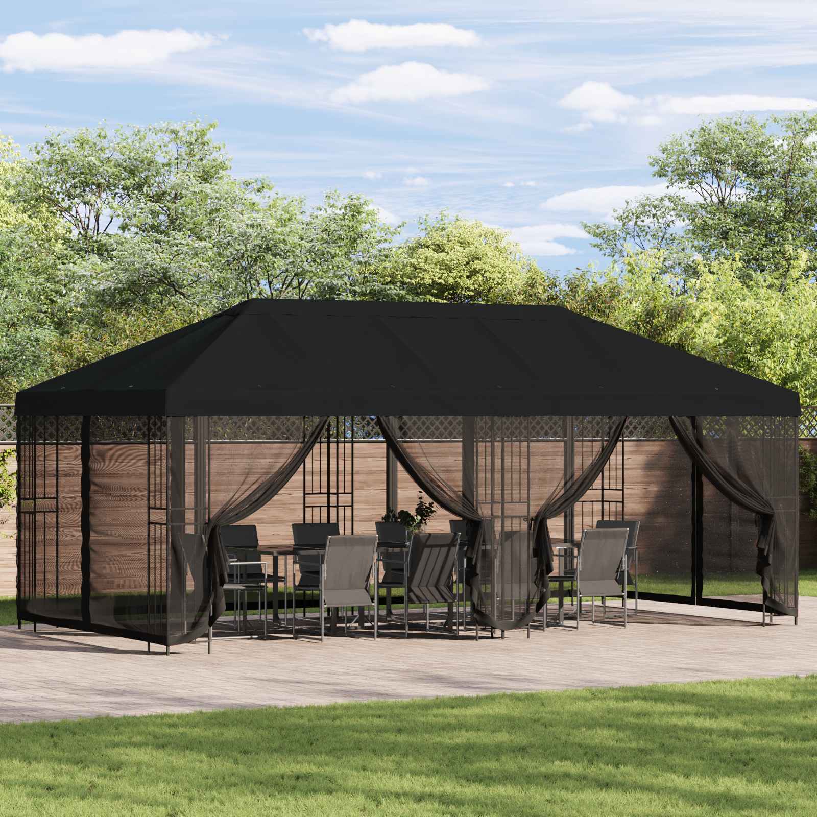Pavillon mit Seitenwänden 6 x 3 m Beige Polyester und Stahl 190