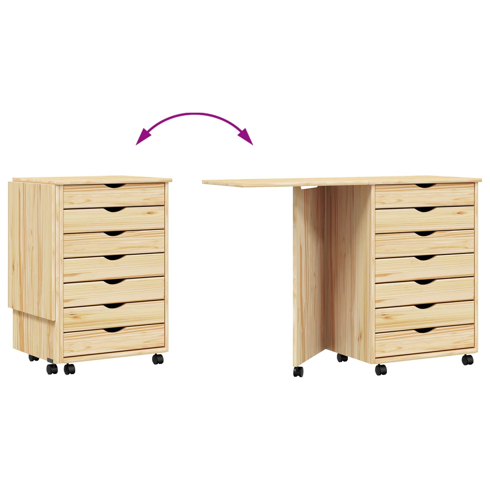 Rollschrank mit Schreibtisch MOSS Honigbraun Massivholz Kiefer