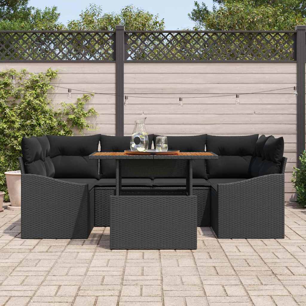 Garten Essgruppe mit Kissen 7 pcs Schwarz und Creme