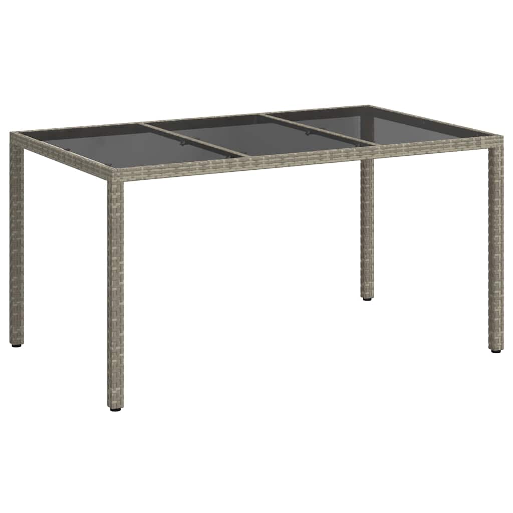 Gartentisch 150x90x75 cm Hartglas und Poly Rattan Grau