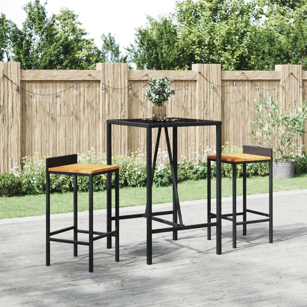 Bartisch mit Glasplatte Schwarz 110x70x110 cm Poly Rattan