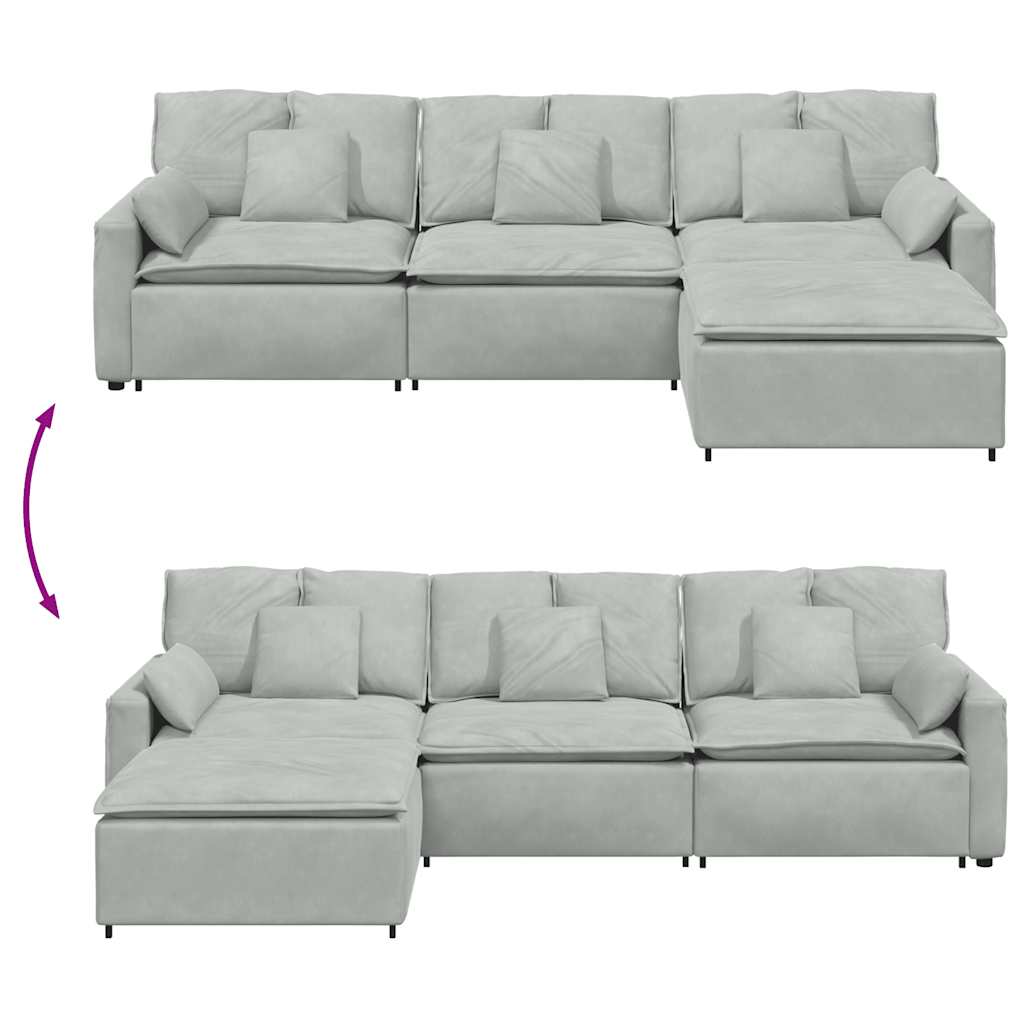 Modulares Sofa mit Fußhocker und Kissen Blau