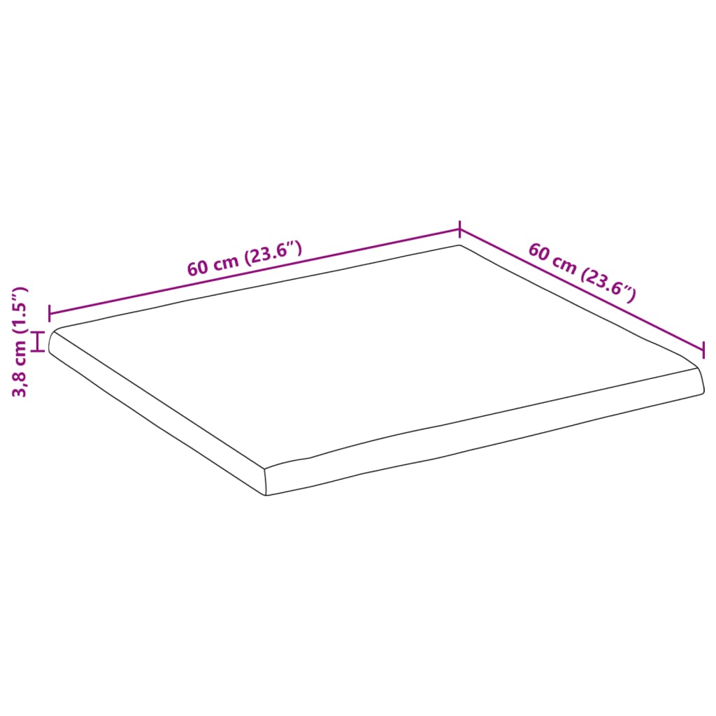 Tischplatte 40x40x2,5 cm Rechteckig Massivholz Akazie Baumkante