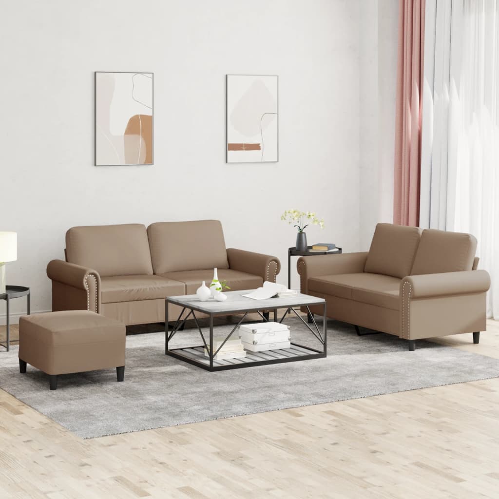 3-tlg. Sofagarnitur mit Kissen Creme Kunstleder