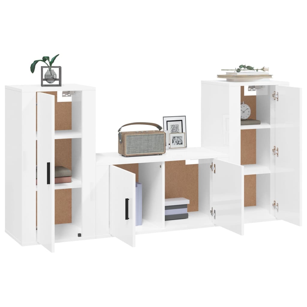3-tlg. TV-Schrank-Set Weiß Holzwerkstoff