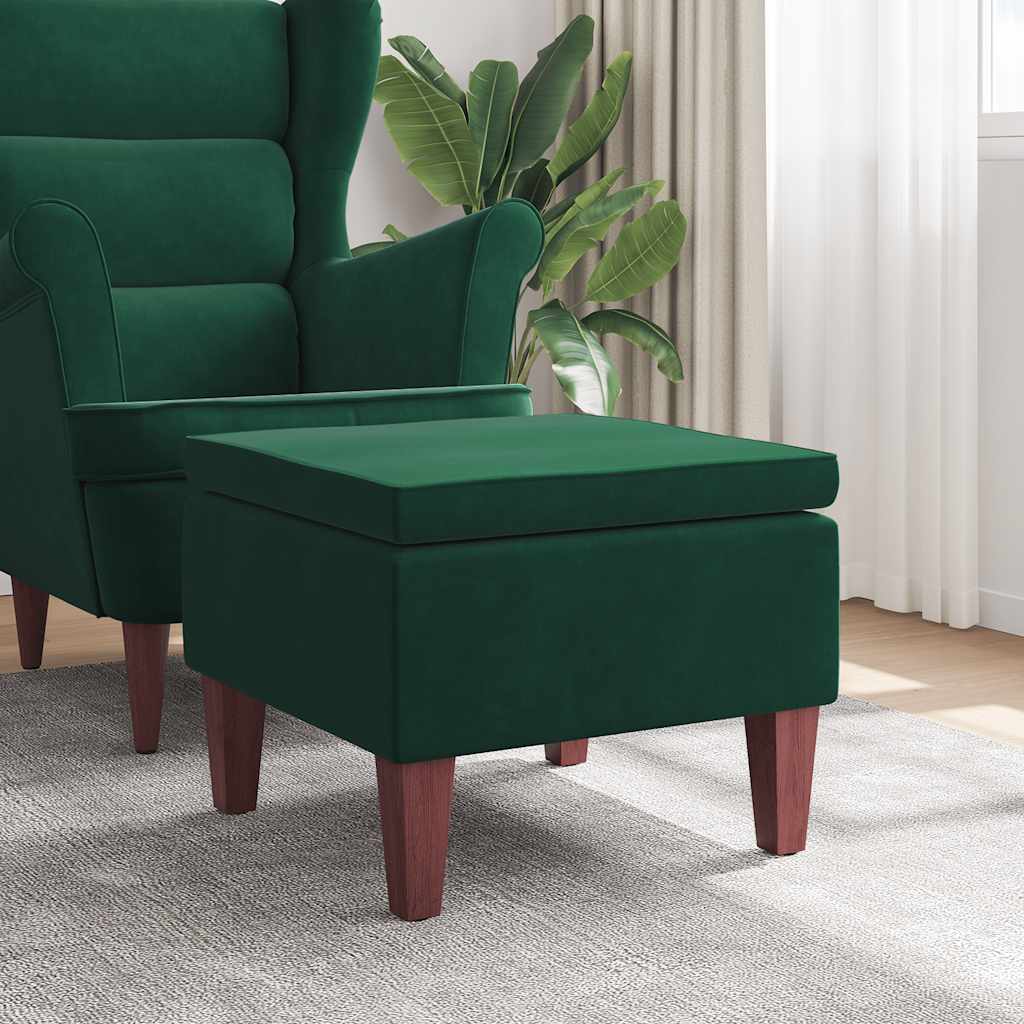 Hocker mit Holzbeinen Dunkelgrau Samt