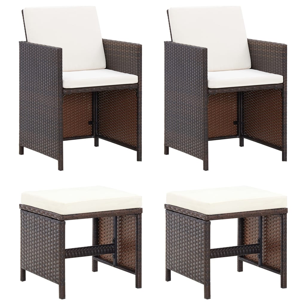 4-tlg. Gartenstuhl und Hocker Set Poly Rattan Schwarz