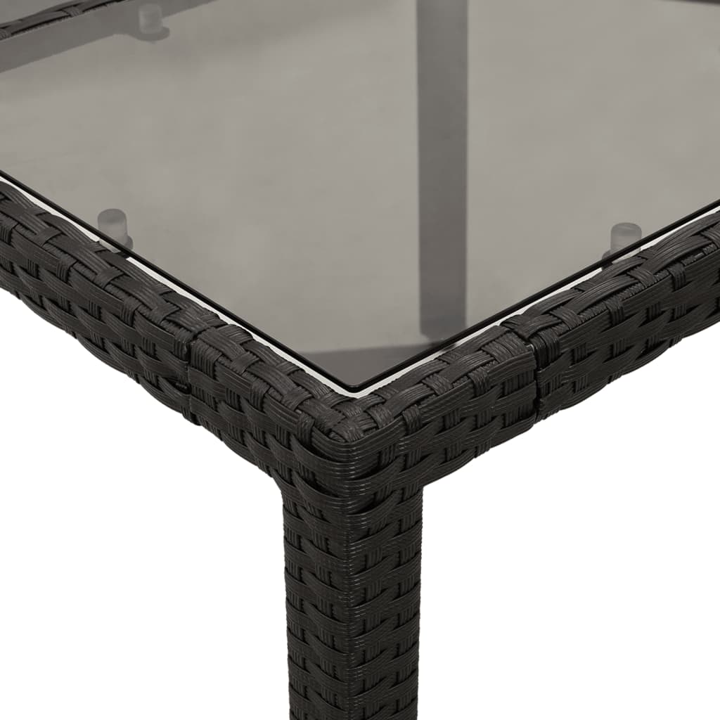 Gartentisch 150x90x75 cm Hartglas und Poly Rattan Schwarz