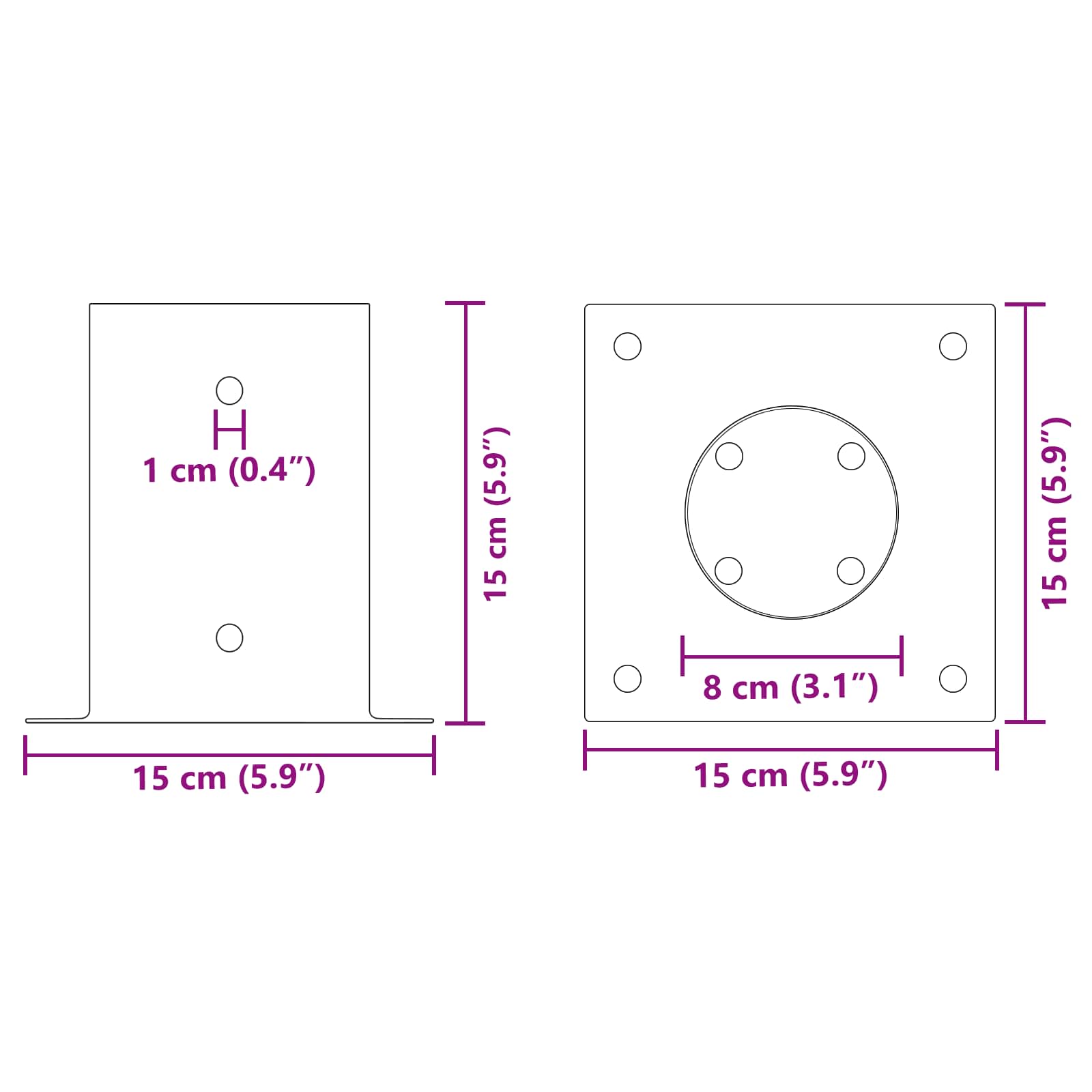 runder Bodenanker 4 pcs Silber 15 x 15 x 15 cm Metall
