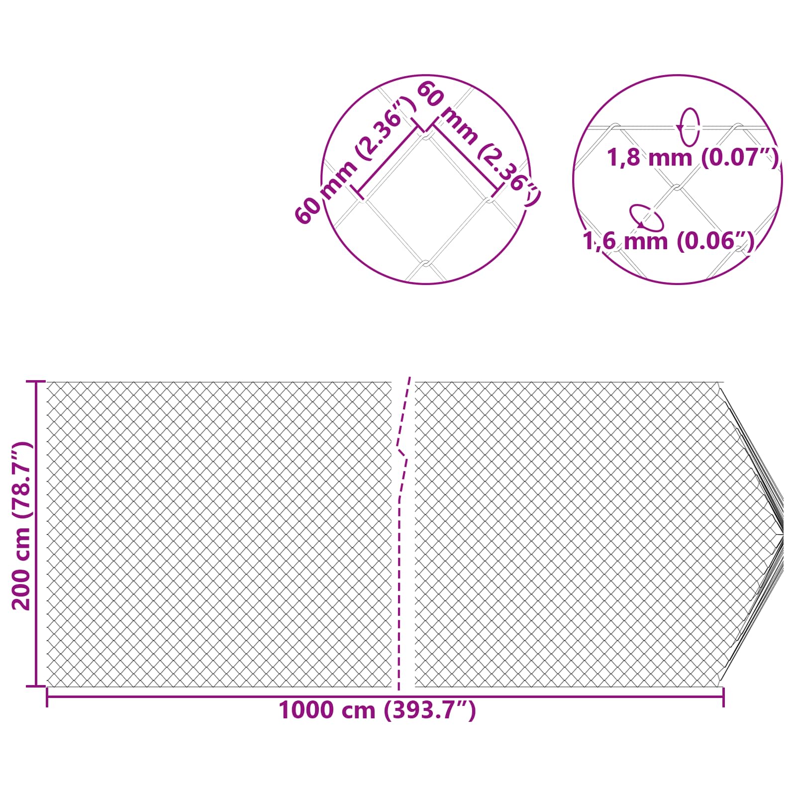 Kettenzaun Verzinkt 2 x 10 m Glas