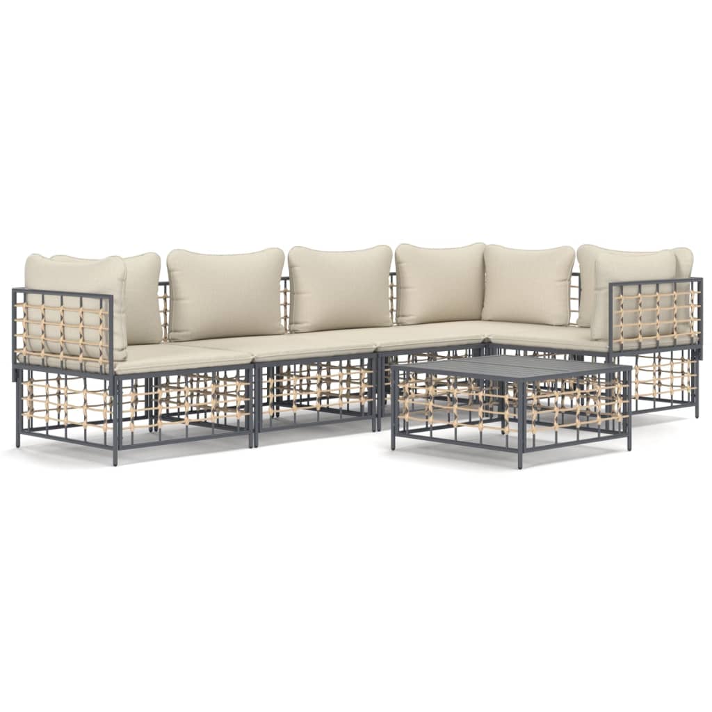5-tlg. Garten-Lounge-Set mit Kissen Anthrazit Poly Rattan