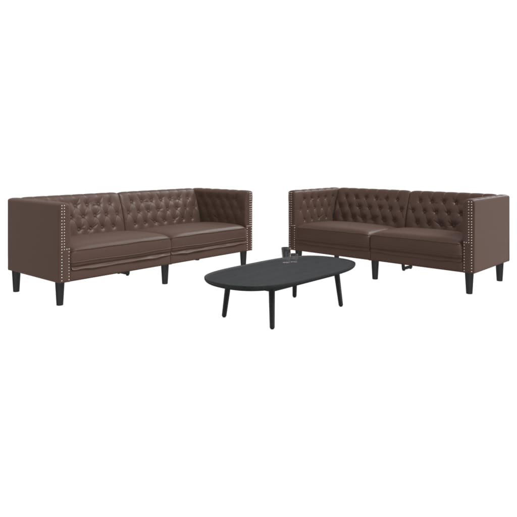 3-tlg. Chesterfield-Sofa-Set Schwarz Kunstleder