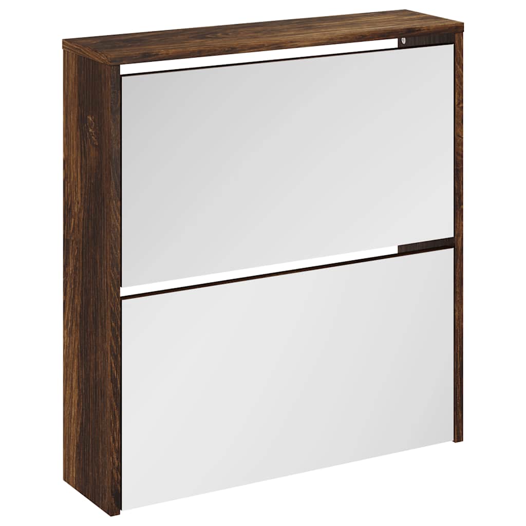 Schuhschrank mit 2 Fächern Spiegel Eiche-Optik 63x17x67 cm