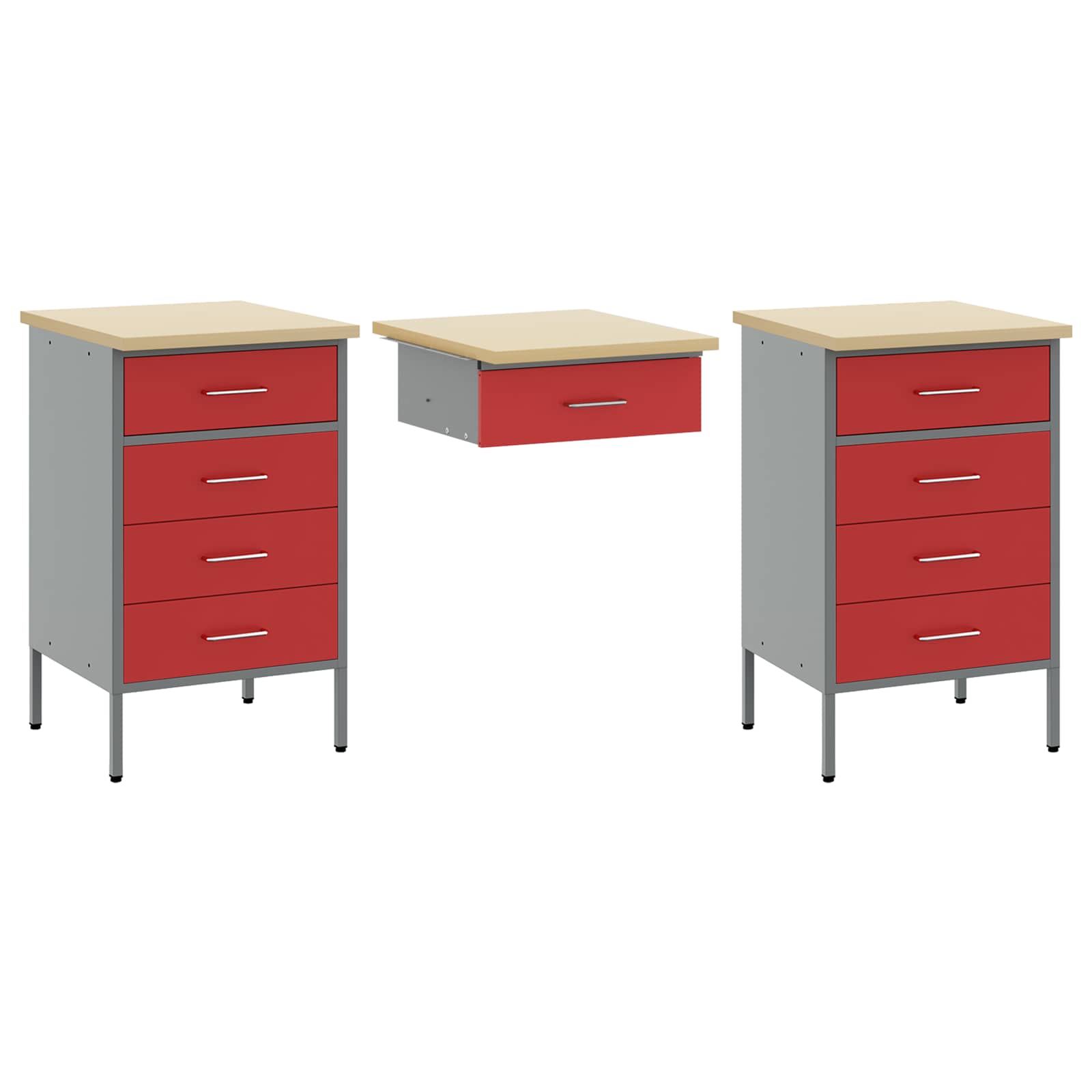 Werkbank mit Schubladen 2 pcs Rot und Grau 100 x 55 x 85 cm