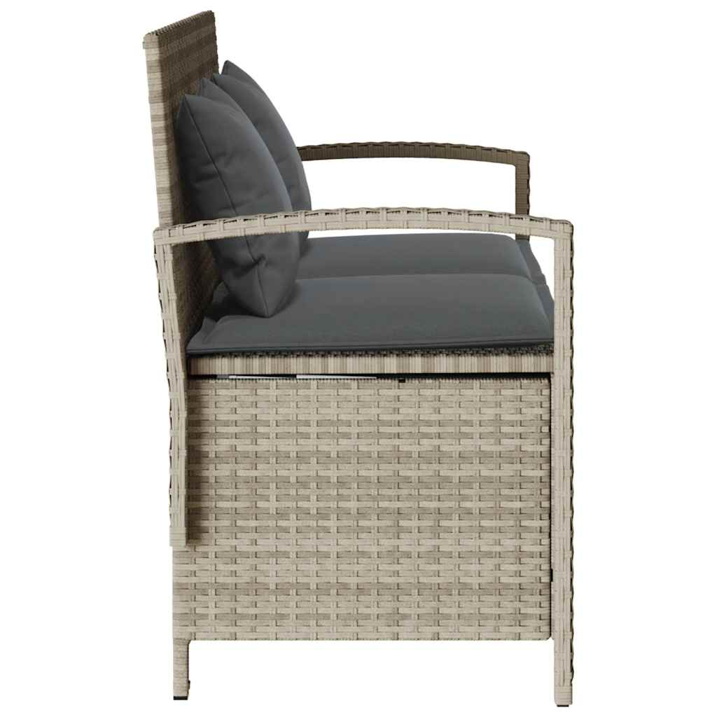 Gartenbank mit Stauraum und Kissen Schwarz Poly Rattan