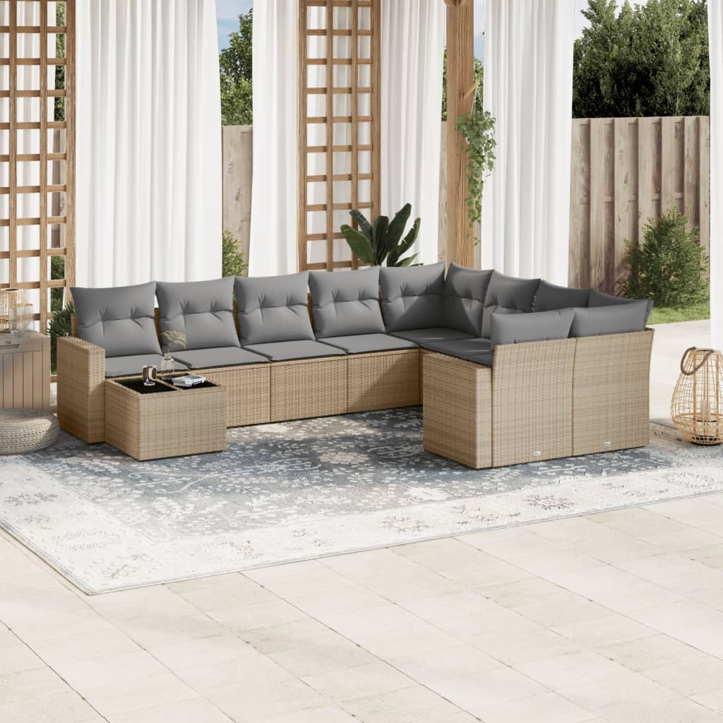 10-tlg. Garten-Sofagarnitur mit Kissen Schwarz Poly Rattan