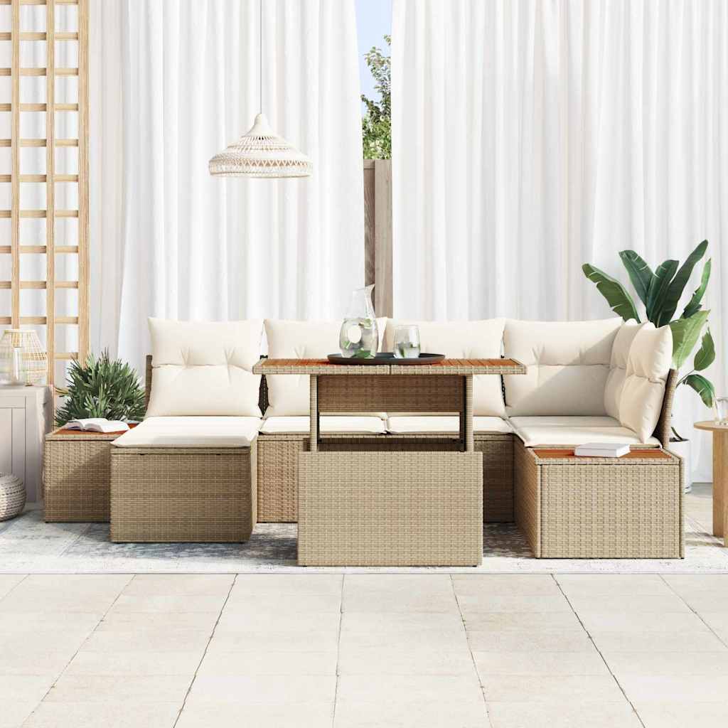 Garten Essgruppe mit Kissen 7 pcs Schwarz und Beige