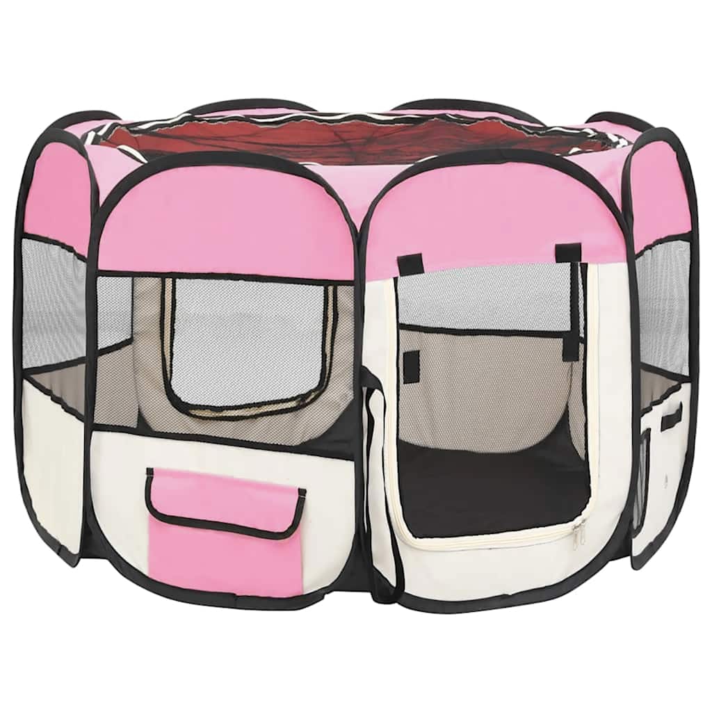 Faltbarer Welpenlaufstall mit Tragetasche Schwarz 90x90x58 cm