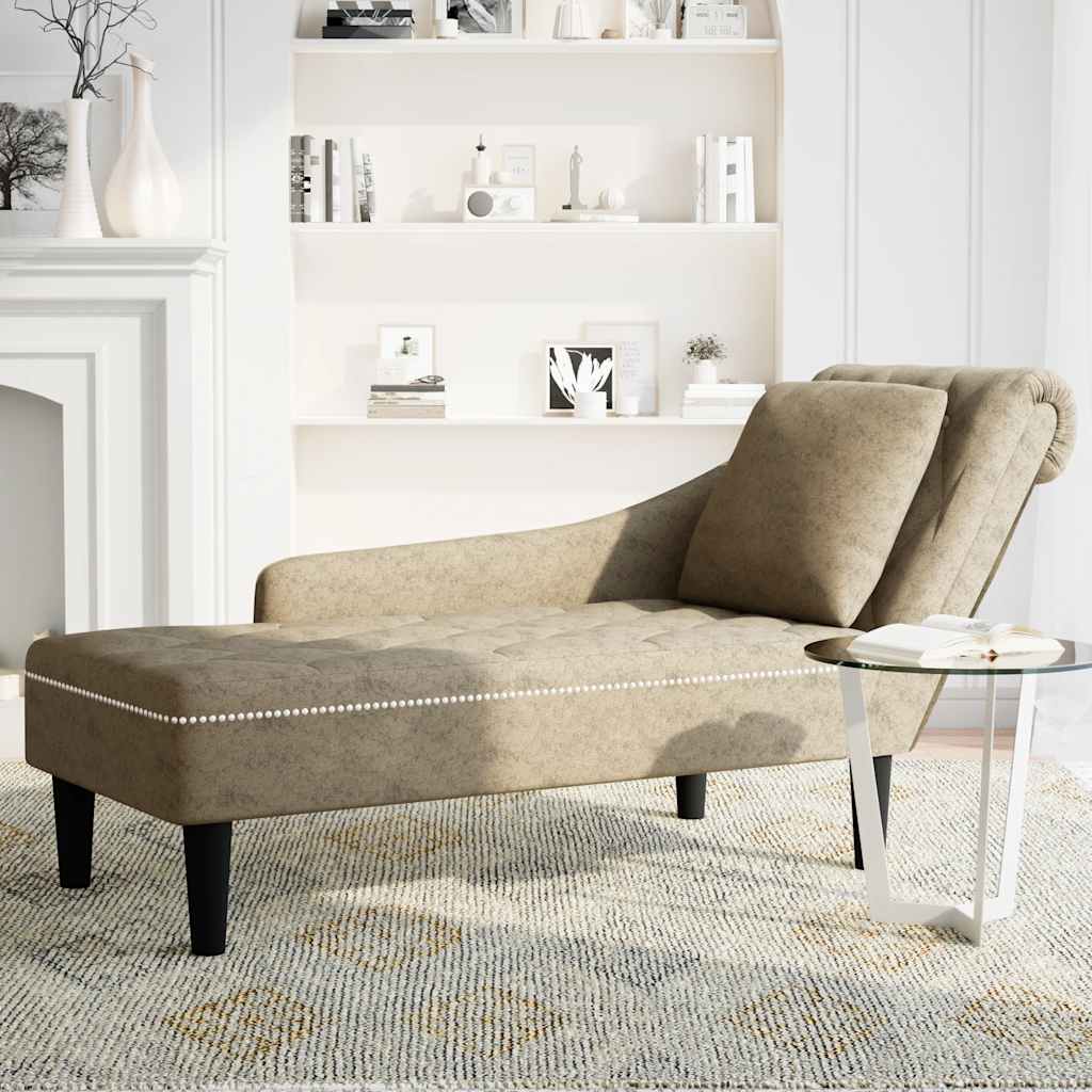 Chaiselongue mit Kissen und Rechter Armlehne Braun Kunstleder