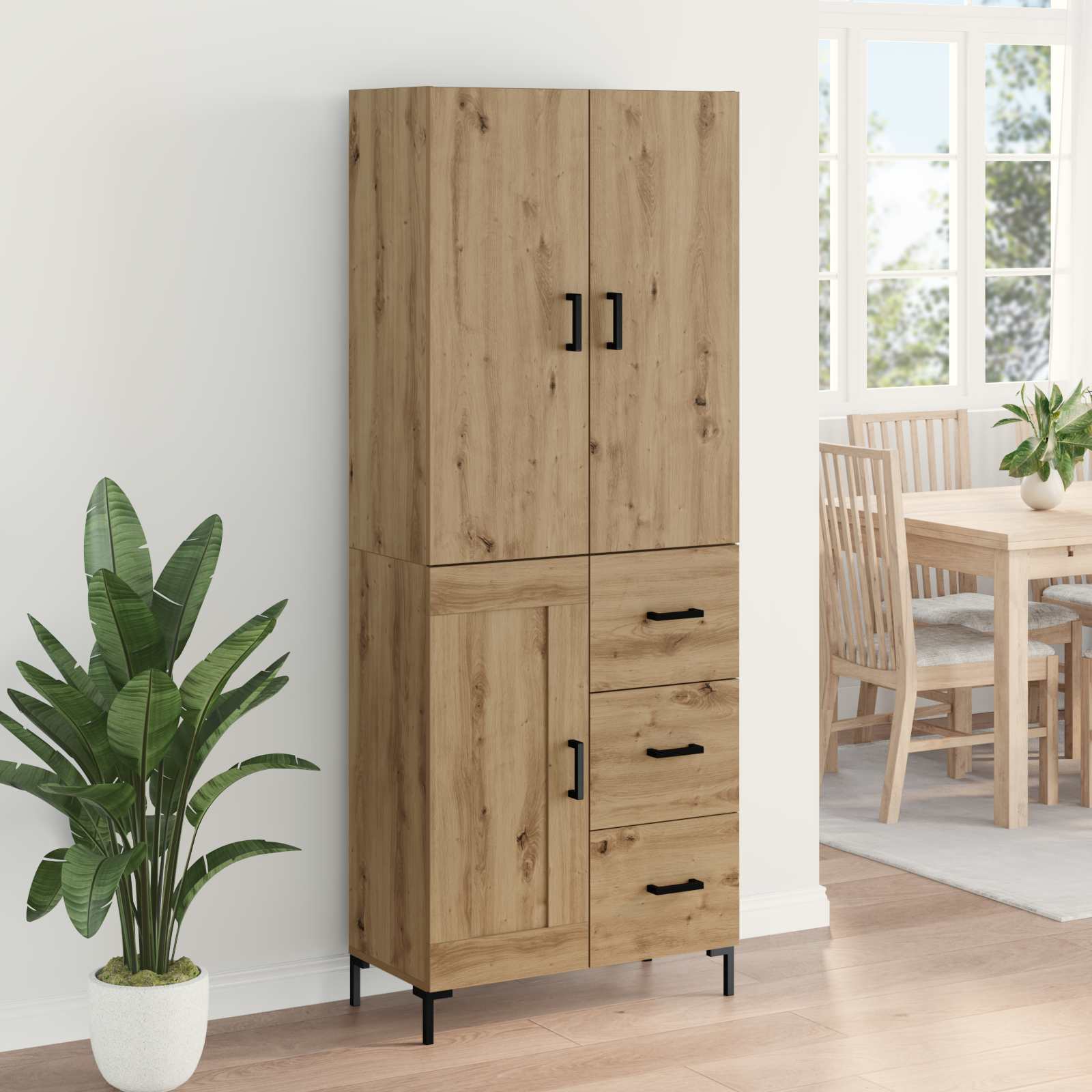 Highboard Betongrau 69,5x34x180 cm Holzwerkstoff