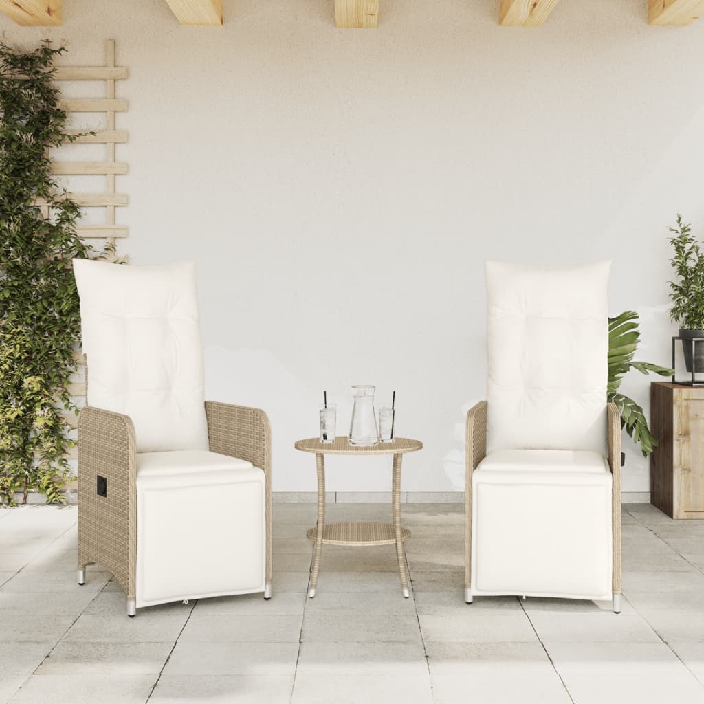 Gartensessel Verstellbar mit Kissen Schwarz Poly Rattan