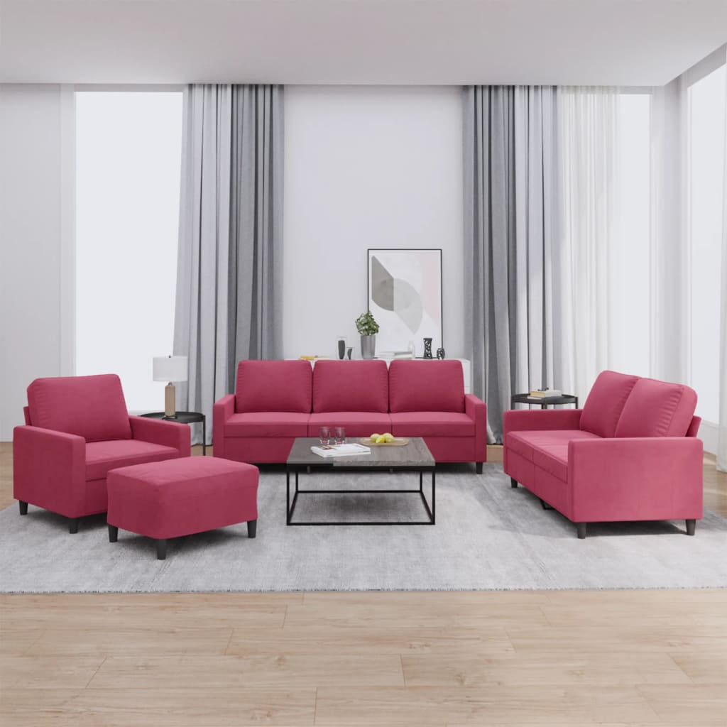 3-tlg. Sofagarnitur mit Kissen Rosa Samt