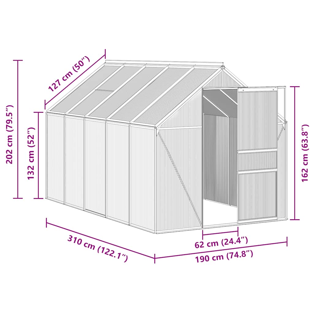 Gewächshaus mit Fundament Anthrazit Aluminium 3,61 m²