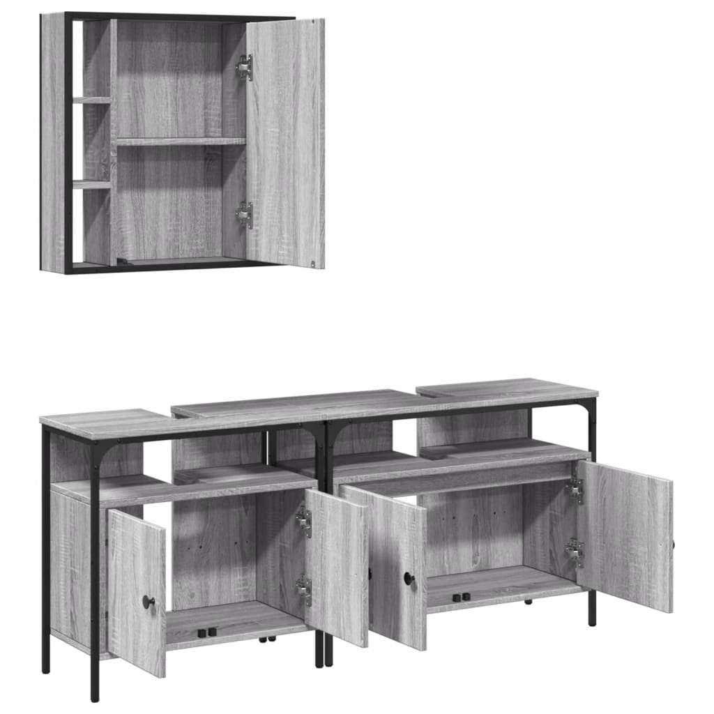3-tlg. Badmöbel-Set Schwarz Holzwerkstoff