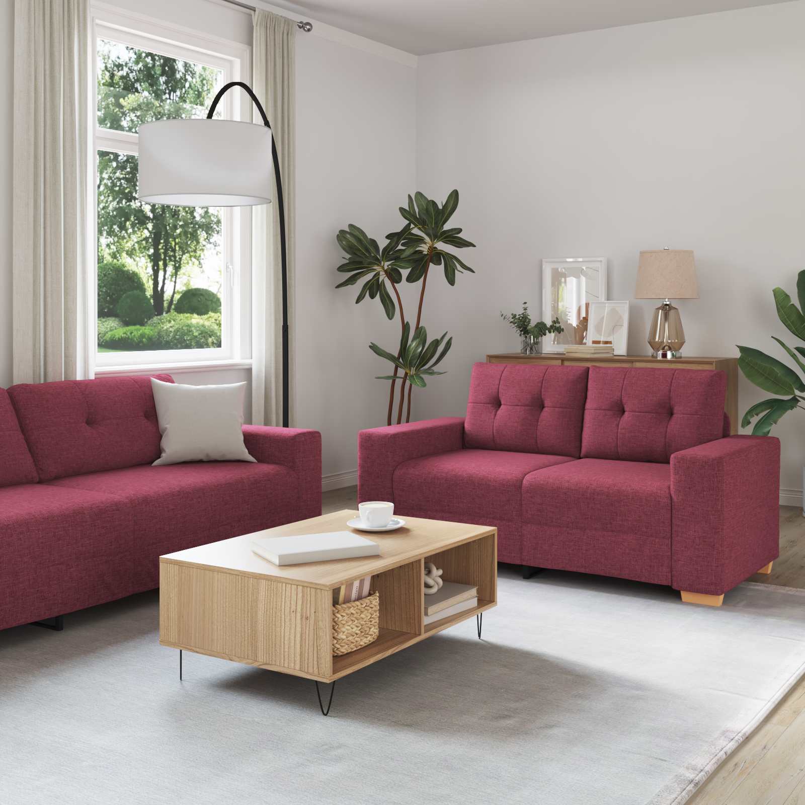 2-teiliges Sofa-Set mit Kissen, hellgrauer Stoff