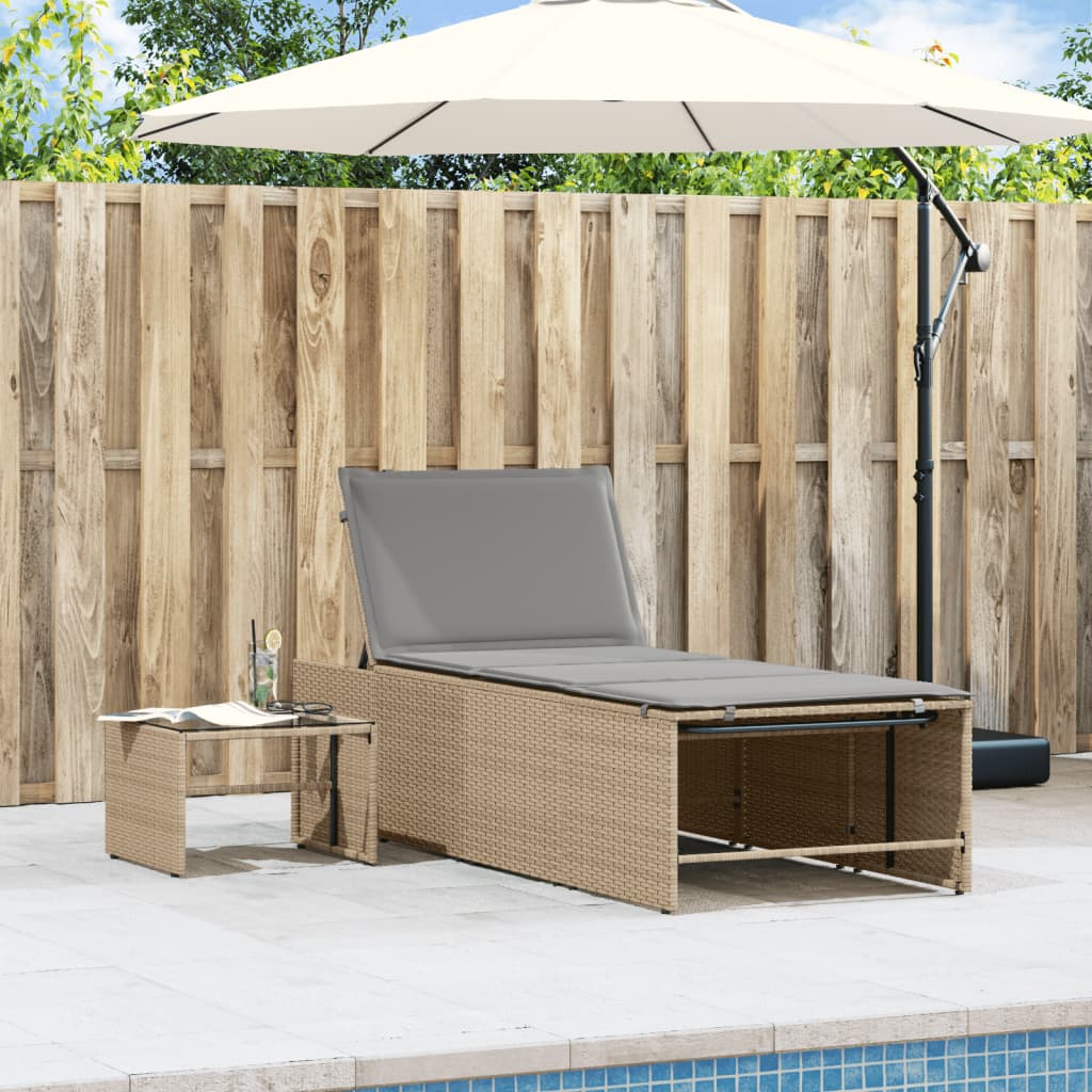 Modulare Sonnenliegen 2 Stk. mit Tisch Schwarz Poly Rattan