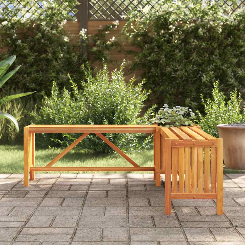 Gartenbank mit 2 Pflanzkübeln 150 cm Massivholz Akazie Grau
