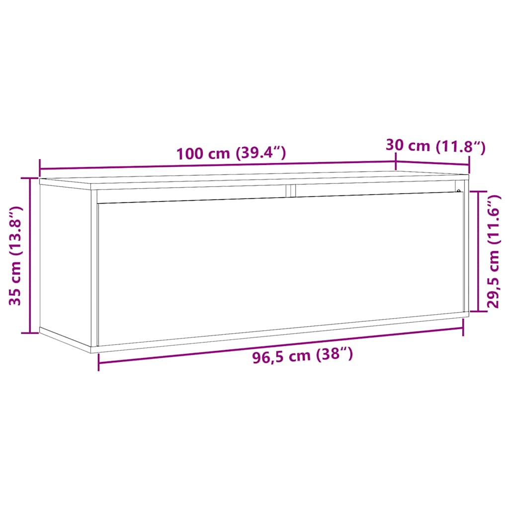 Wandschrank 100x30x35 cm Massivholz Kiefer