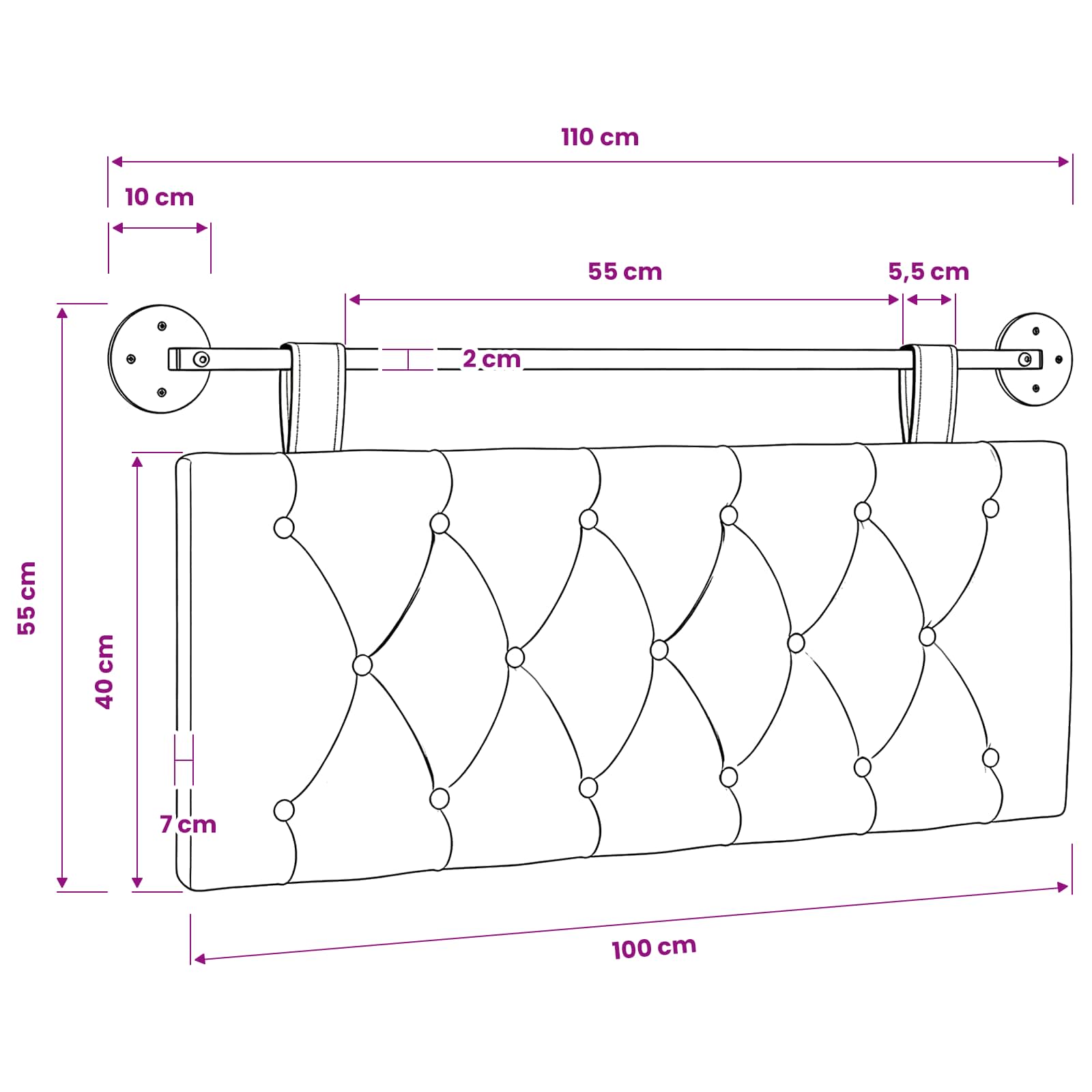 Hängendes Kopfteil Mit LED Licht Hellgrau Samt