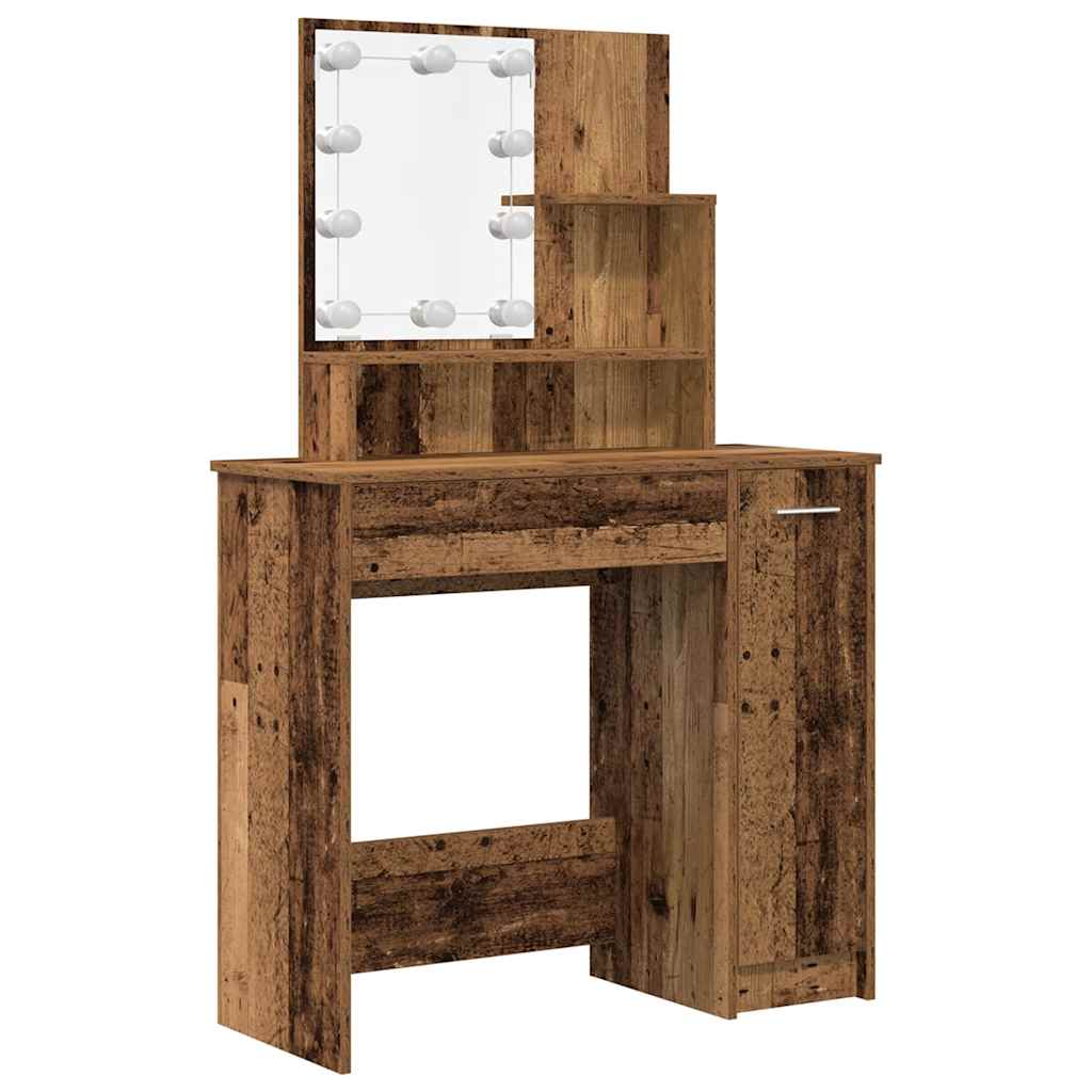 Schminktisch-Set mit LED Weiß Holzwerkstoff