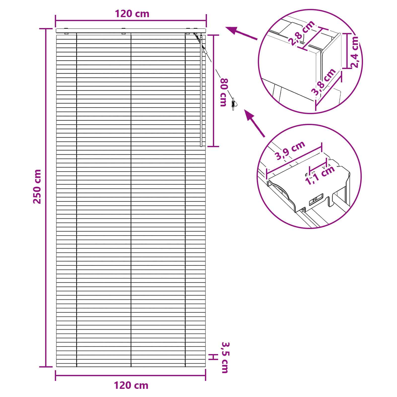 Jalousie Eichenoptik 40 x 130 cm 35 mm Massives Paulownia-Holz