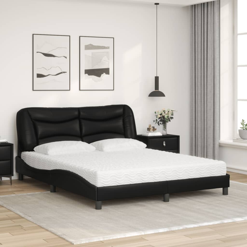 Bett mit Matratze "Hvar" Schwarz 80x200 cm Kunstleder