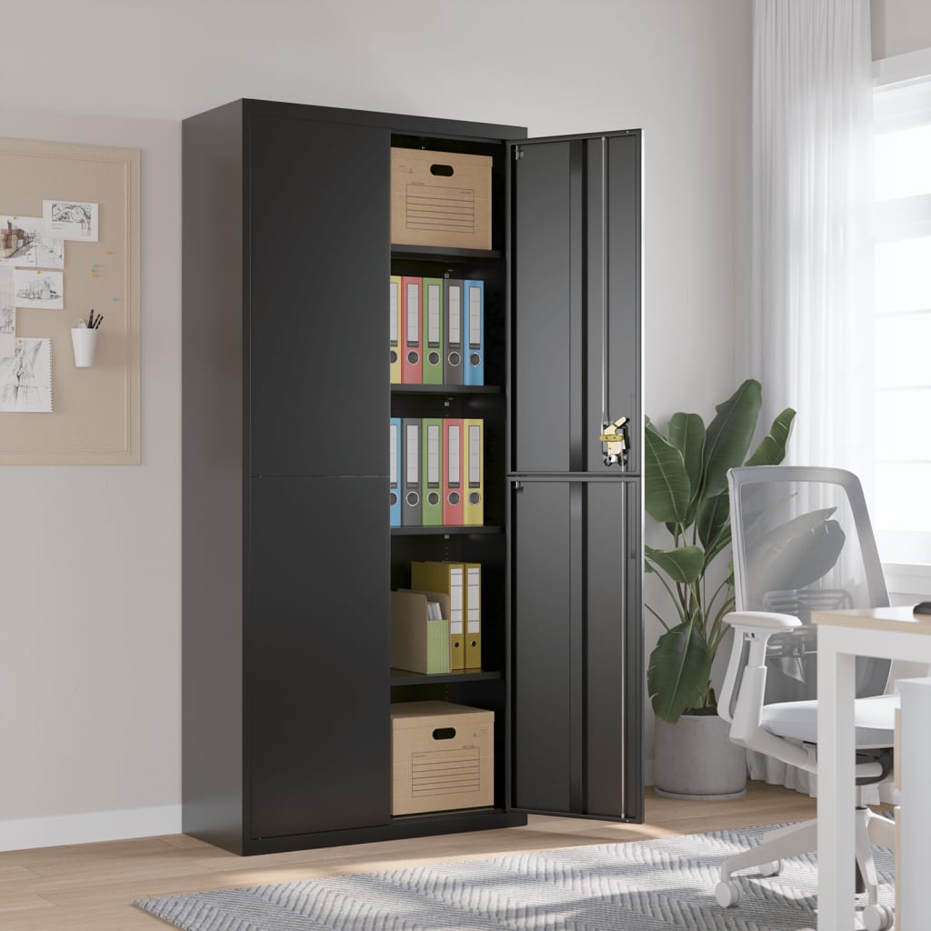 Aktenschrank mit 2 Türen Grau 90 cm Stahl