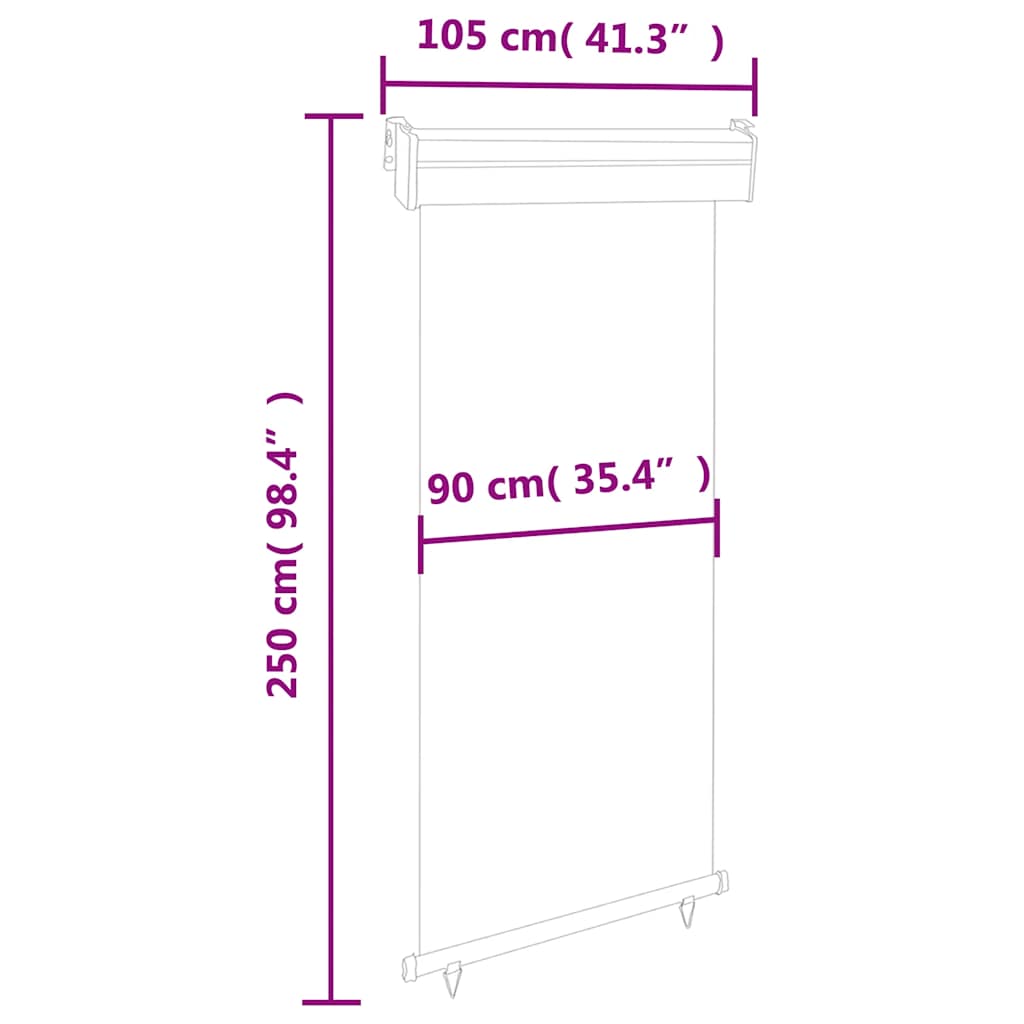 Balkon Seitenmarkise 60 x 250 cm 100% Polyester Eisen Stahl