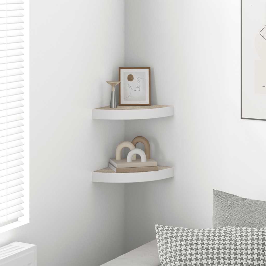 Schwebende Eckregale 2 Stk. Hochglanz-Weiß 25x25x3,8 cm MDF