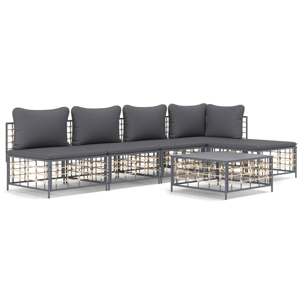 5-tlg. Garten-Lounge-Set mit Kissen Anthrazit Poly Rattan