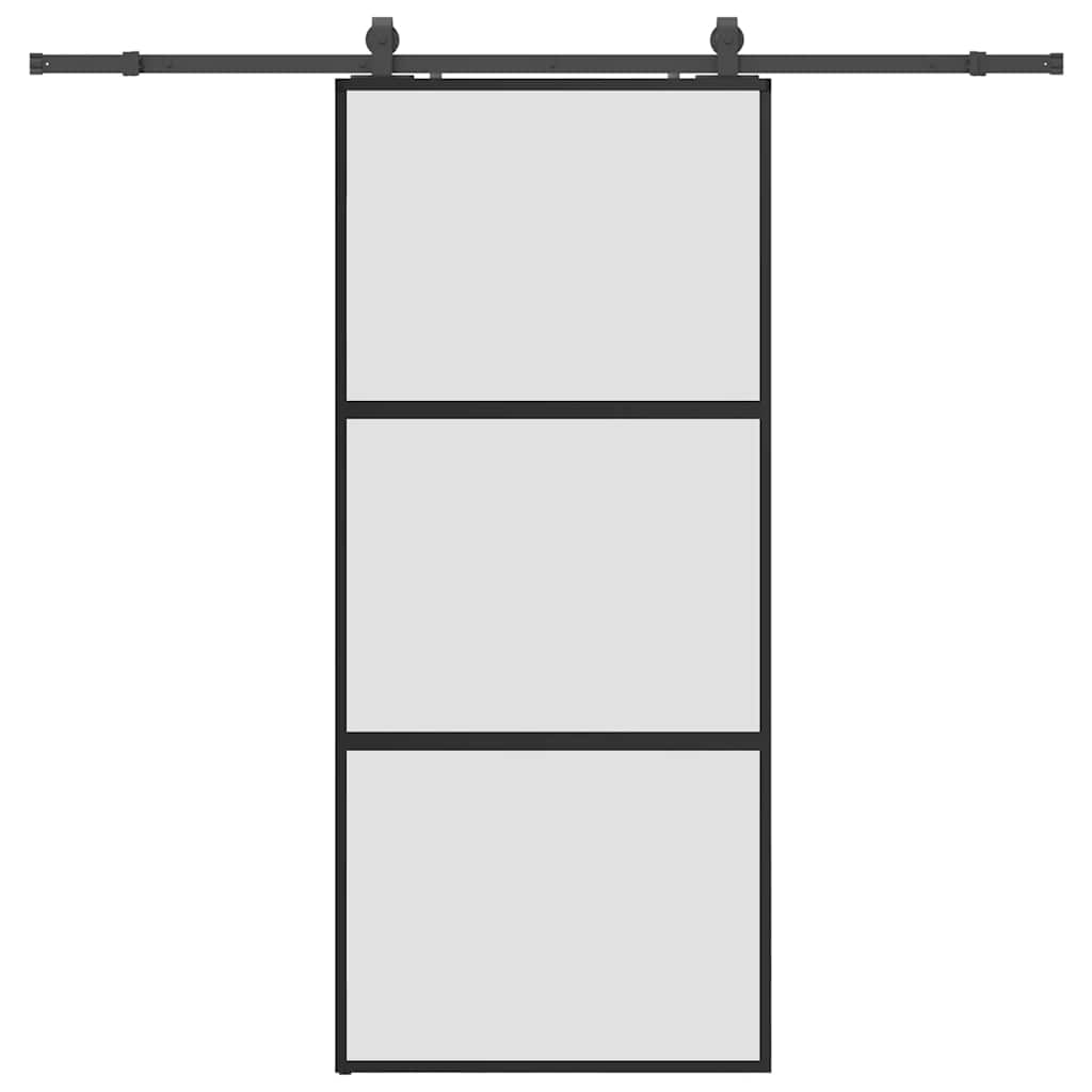 Schiebetür mit Beschlag Schwarz 76x205 cm Hartglas