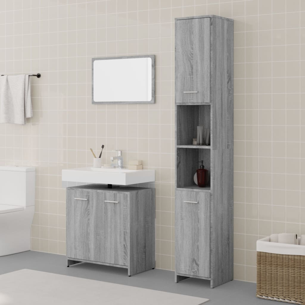 3-tlg. Badmöbel-Set Räuchereiche Holzwerkstoff