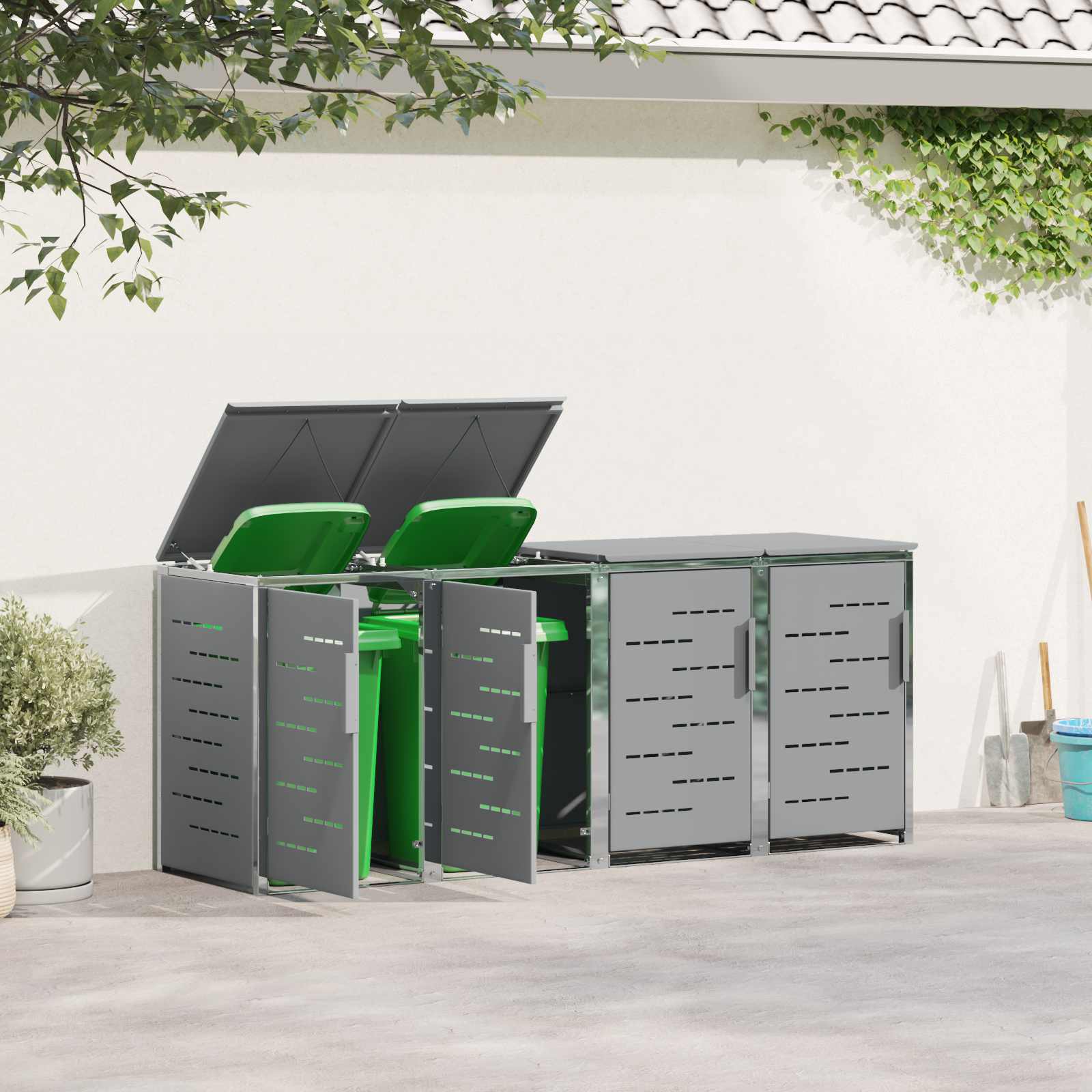 Mülltonnenbox for 2 Bins 240L Edelstahl Schwarz