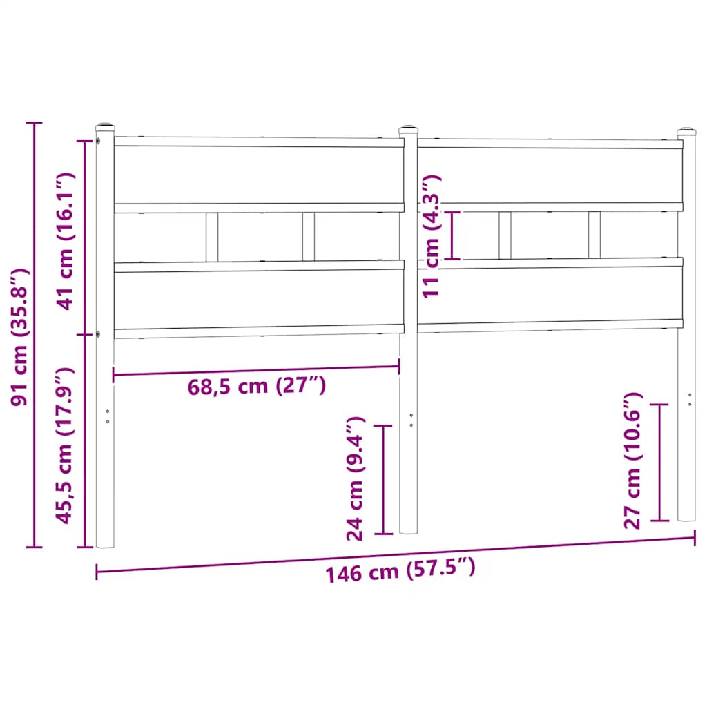 Ersatz-Kopfteil Räuchereiche 100 cm Eisen und Holzwerkstoff