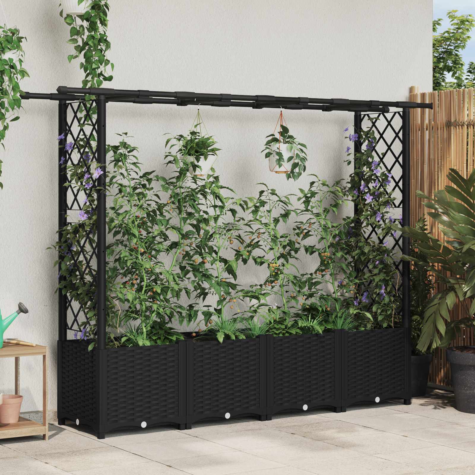 Hochbeet mit Rankgitter und Dach Braun 124 x 40 x 123 cm PP