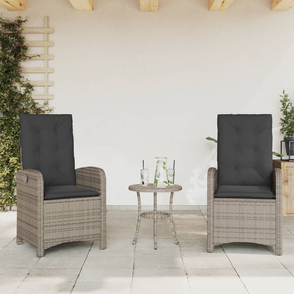 Gartensessel Verstellbar mit Kissen Schwarz Poly Rattan