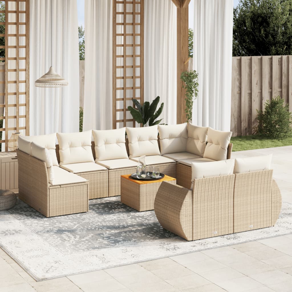 10-tlg. Garten-Sofagarnitur mit Kissen Schwarz Poly Rattan