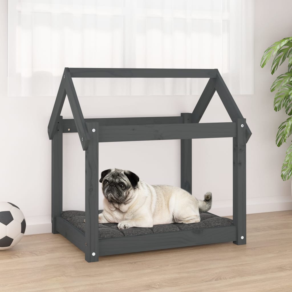 Hundebett Grau 61x50x70 cm Massivholz Kiefer