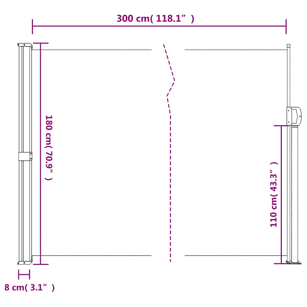 Seitenmarkise Ausziehbar Schwarz 100x300 cm