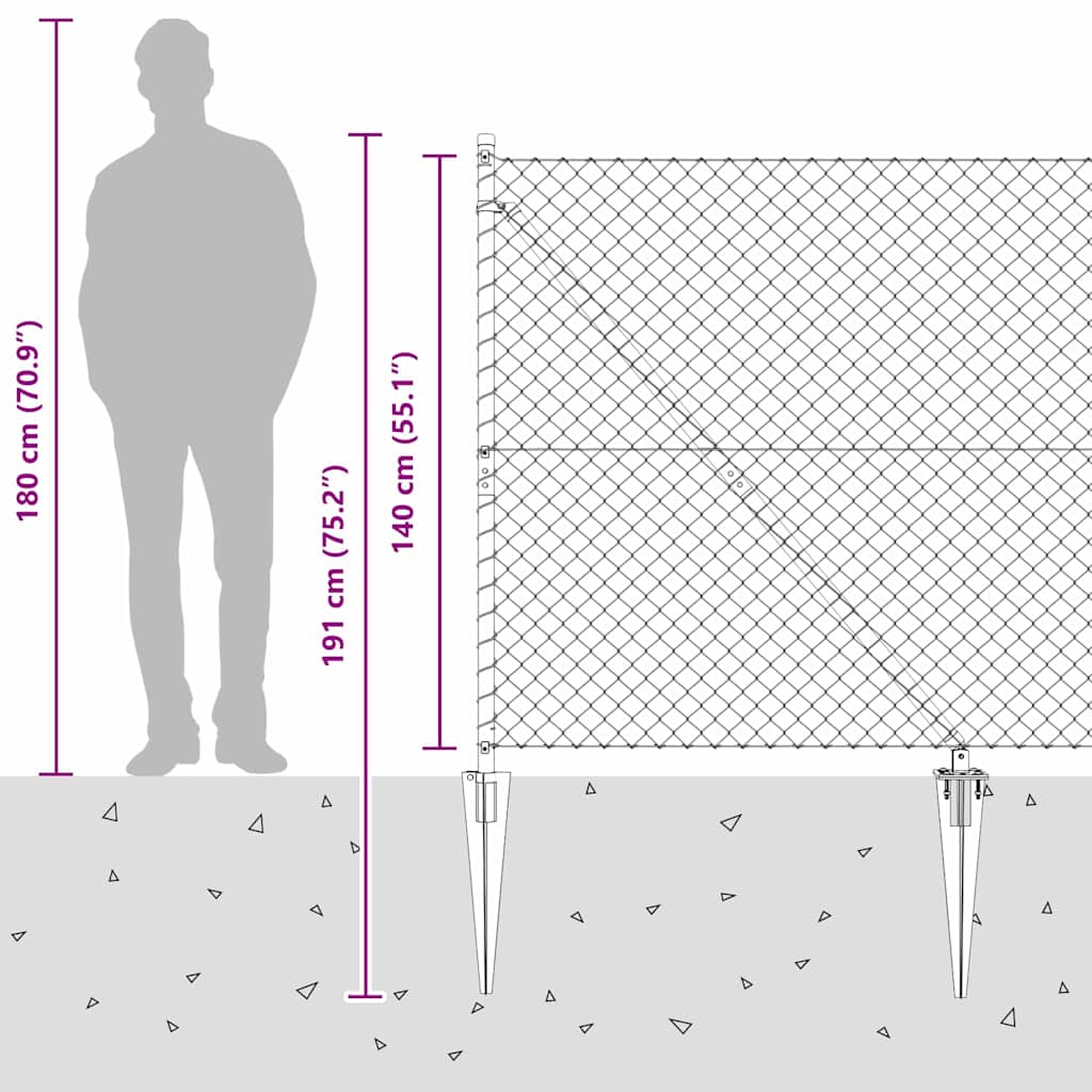 Outdoor Kettenglied-Zaun Erdfixierung 10 x 0,4 m Grün Netz